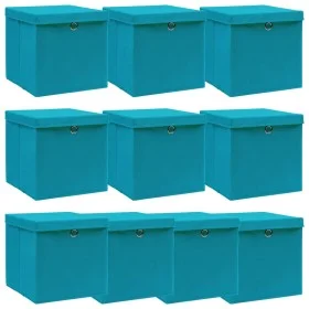 Caja de almacenaje con tapa 4 uds tela azul celeste 32x32x32 cm by vidaXL, Storage baskets - Ref: Foro24-288376, Price: 66,44...