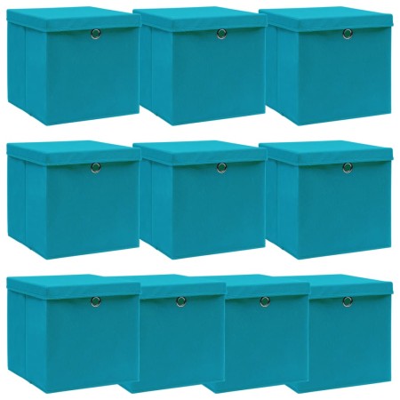 Aufbewahrungsbox mit Deckel, 4 Stück, hellblaues Stoffmaterial, 32x32x32 cm. von vidaXL, Aufbewahrungskörbe - Ref: Foro24-288...