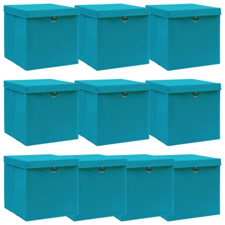 Caja de almacenaje con tapa 4 uds tela azul celeste 32x32x32 cm