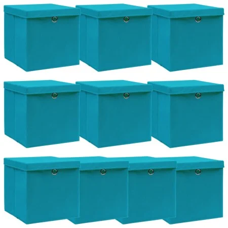 Caja de almacenaje con tapa 4 uds tela azul celeste 32x32x32 cm by vidaXL, Storage baskets - Ref: Foro24-288376, Price: 66,44...