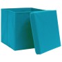 Caja de almacenaje con tapa 4 uds tela azul celeste 32x32x32 cm