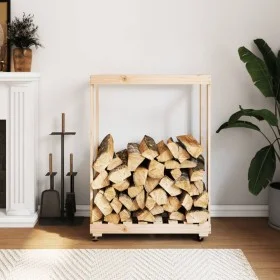 Massiver Kiefernholz-Holzstapelwagen mit Rädern 76,5x40x108 cm. von vidaXL, Brennholztaschen und -halter - Ref: Foro24-832325...