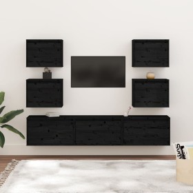 Muebles para TV 7 piezas madera maciza de pino negro