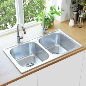 Doppelbeckenspüle mit Edelstahlsieb und Siphon von vidaXL, Sinkt - Ref: Foro24-145074, Preis: 130,95 €, Rabatt: %