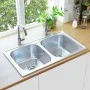 Fregadero de doble seno con colador y sifón de acero inoxidable de vidaXL, Fregaderos - Ref: Foro24-145074, Precio: 130,95 €,...