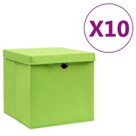 Cajas de almacenaje con tapas 10 uds verde 28x28x28 cm