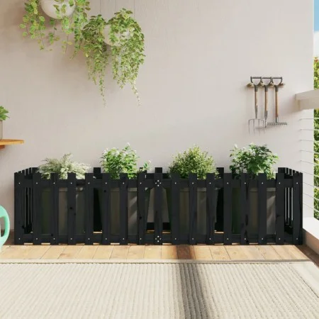 Arriate elevado jardín con valla madera pino negro 200x50x50cm de vidaXL, Maceteros y jardineras - Ref: Foro24-832509, Precio...
