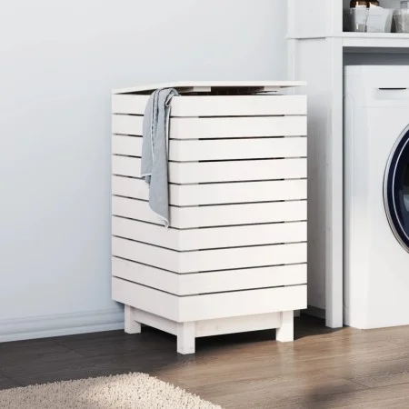 Wäschekorb aus massivem weißem Kiefernholz, 44 x 44 x 76 cm von vidaXL, Wäschekörbe - Ref: Foro24-832322, Preis: 79,70 €, Rab...