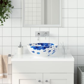 White and blue ceramic round countertop washbasin Φ41x14 cm by vidaXL, Sinks - Ref: Foro24-155048, Price: 114,95 €, Discount: %