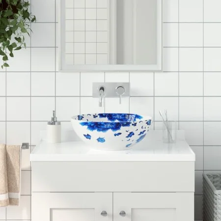 White and blue ceramic round countertop washbasin Φ41x14 cm by vidaXL, Sinks - Ref: Foro24-155048, Price: 115,10 €, Discount: %