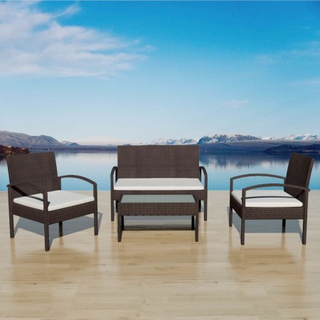 4-teilige Gartenmöbel mit braunen synthetischen Rattankissen von vidaXL, Gartensets - Ref: Foro24-42672, Preis: 213,76 €, Rab...