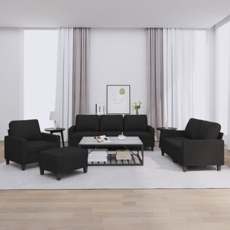 Sofa set with cushions 4 pieces black fabric by , Sofas - Ref: Foro24-3201440, Price: 734,57 €, Discount: %