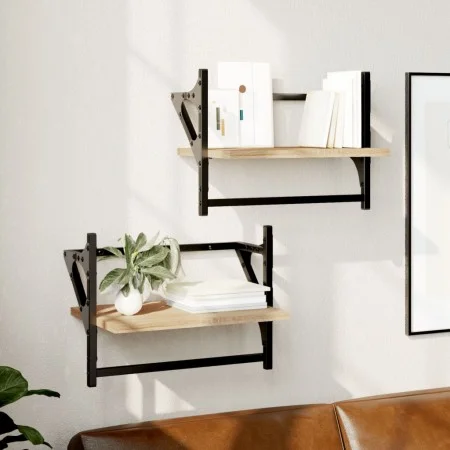 Wall shelves with bars 2 pcs Sonoma oak 40x25x30 cm by , Shelves and shelves - Ref: Foro24-836239, Price: 21,02 €, Discount: %