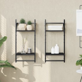 Wall shelves 2 levels with bars 2 pcs black 30x25x65 cm by , Shelves and shelves - Ref: Foro24-836253, Price: 23,21 €, Discou...
