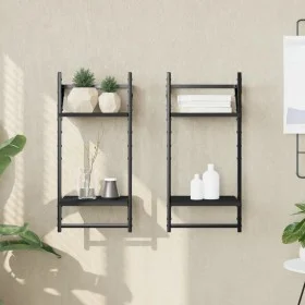 Wandregale 2 Ebenen mit Stangen 2 Stück schwarz 30x25x65 cm von , Regale und Regale - Ref: Foro24-836253, Preis: 22,91 €, Rab...