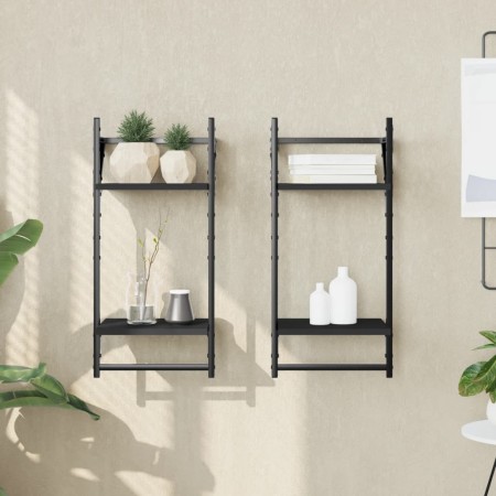 Wall shelves 2 levels with bars 2 pcs black 30x25x65 cm by , Shelves and shelves - Ref: Foro24-836253, Price: 23,21 €, Discou...