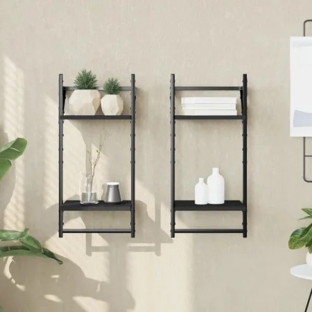 Wall shelves 2 levels with bars 2 pcs black 30x25x65 cm by , Shelves and shelves - Ref: Foro24-836253, Price: 22,92 €, Discou...