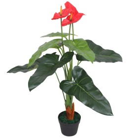 Planta de anturio artificial con maceta 90 cm roja