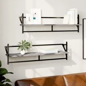 Wall shelves with bars 2 pcs Sonoma gray 100x25x30 cm by , Shelves and shelves - Ref: Foro24-836251, Price: 31,97 €, Discount: %