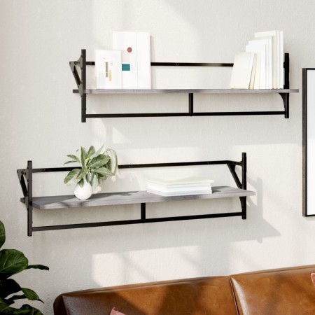 Wall shelves with bars 2 pcs Sonoma gray 100x25x30 cm by , Shelves and shelves - Ref: Foro24-836251, Price: 32,10 €, Discount: %