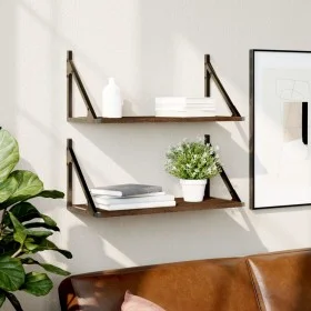Wall shelves 2 units engineered wood brown oak 60x25x25.5cm by , Shelves and shelves - Ref: Foro24-836337, Price: 33,67 €, Di...