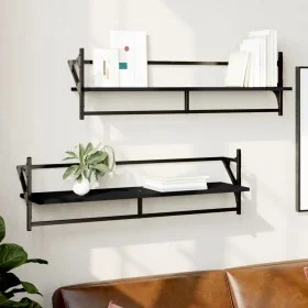 Wall shelves with bars 2 units black 100x25x30 cm by , Shelves and shelves - Ref: Foro24-836248, Price: 33,28 €, Discount: %