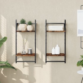 Wall shelves 2 levels bars 2 units smoked oak 30x25x65 cm by , Shelves and shelves - Ref: Foro24-836255, Price: 22,48 €, Disc...