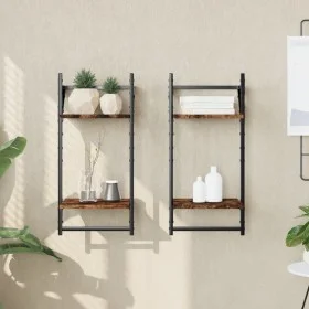 Wall shelves 2 levels bars 2 units smoked oak 30x25x65 cm by , Shelves and shelves - Ref: Foro24-836255, Price: 22,28 €, Disc...