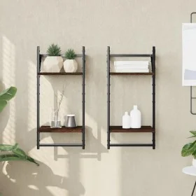 Wall shelves 2 levels bars 2 pcs brown oak 30x25x65 cm by , Shelves and shelves - Ref: Foro24-836257, Price: 21,86 €, Discoun...