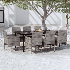 Juego de comedor para jardín 9 piezas con cojines gris y negro en Conjuntos de jardín | Comprar online en Foro24