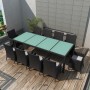 Set comedor de jardín 11 piezas y cojines ratán sintético negro