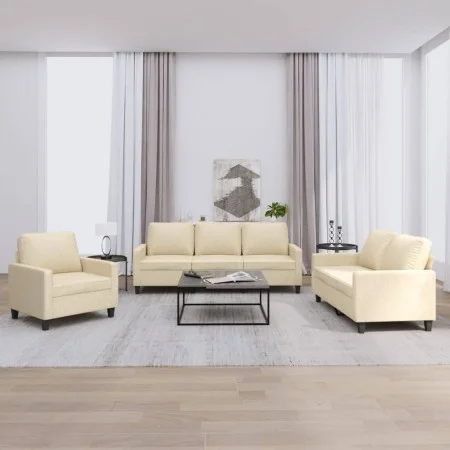 3-piece sofa set with cream fabric cushions by , Sofas - Ref: Foro24-3201430, Price: 630,71 €, Discount: %