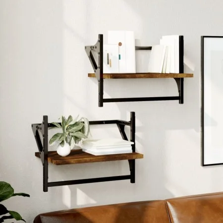 Wall shelves with 2 smoked oak bars 40x25x30 cm by , Shelves and shelves - Ref: Foro24-836240, Price: 21,02 €, Discount: %