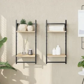 Wall shelves 2 levels bars 2 units Sonoma oak 30x25x65 cm by , Shelves and shelves - Ref: Foro24-836254, Price: 22,26 €, Disc...