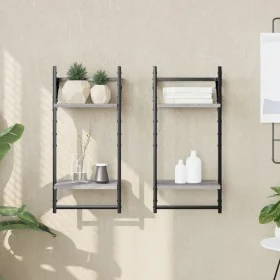 Wall shelves 2 levels bars 2 units gray Sonoma 30x25x65 cm by , Shelves and shelves - Ref: Foro24-836256, Price: 22,83 €, Dis...
