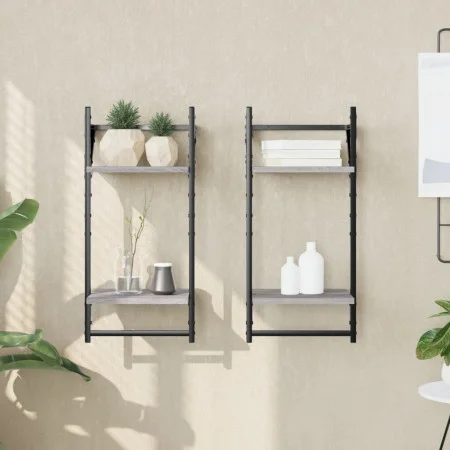 Estantes pared 2 niveles barras 2 uds gris Sonoma 30x25x65 cm de , Estantes y estanterías - Ref: Foro24-836256, Precio: 22,83...