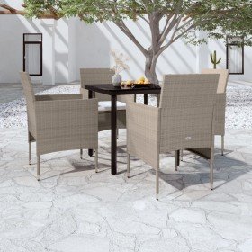 Juego de comedor de jardín 5 piezas con cojines beige y negro