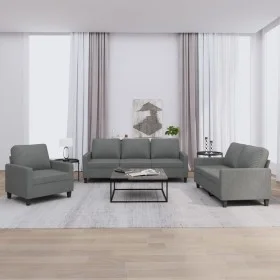 Sofa set with cushions 3 pieces dark gray fabric by , Sofas - Ref: Foro24-3201429, Price: 663,67 €, Discount: %