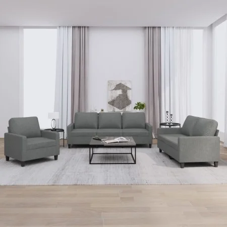 Sofa set with cushions 3 pieces dark gray fabric by , Sofas - Ref: Foro24-3201429, Price: 663,67 €, Discount: %