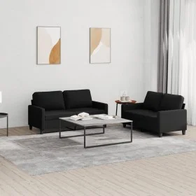 Sofa set with cushions 2 pieces black fabric by , Sofas - Ref: Foro24-3201448, Price: 437,40 €, Discount: %