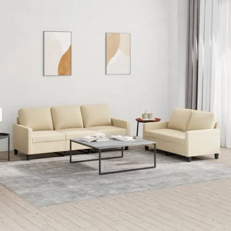 Sofa set with cushions 2 pieces cream fabric by , Sofas - Ref: Foro24-3201462, Price: 467,11 €, Discount: %