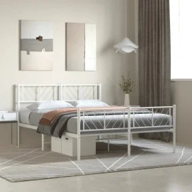Metal bed frame with headboard and white footboard 120x200 cm by , Beds and slatted bases - Ref: Foro24-372244, Price: 106,78...