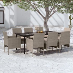 Juego de comedor para jardín 9 piezas con cojines beige y negro