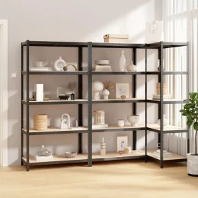 5-level shelf, 3 units, anthracite gray, made of steel and plywood by , Industrial shelving - Ref: Foro24-3154177, Price: 136...