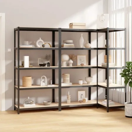5-level shelf, 3 units, anthracite gray, made of steel and plywood by , Industrial shelving - Ref: Foro24-3154177, Price: 136...