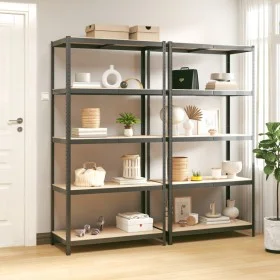 Shelving 5 levels 2 units anthracite gray steel and plywood by , Industrial shelving - Ref: Foro24-152868, Price: 91,11 €, Di...