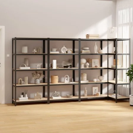 Shelving 5 levels 4 units anthracite gray steel and plywood by , Industrial shelving - Ref: Foro24-3154178, Price: 177,41 €, ...