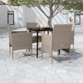 Juego de comedor de jardín 5 piezas con cojines beige y negro Juego de comedor de jardín 5 piezas con cojines beige y negro