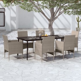 Juego de comedor de jardín 7 piezas con cojines beige y negro en Conjuntos de jardín | Comprar online en Foro24