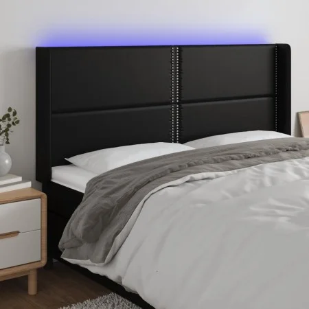 Headboard with LED black synthetic leather 163x16x118/128 cm by , Headboards and footboards - Ref: Foro24-3124004, Price: 119...